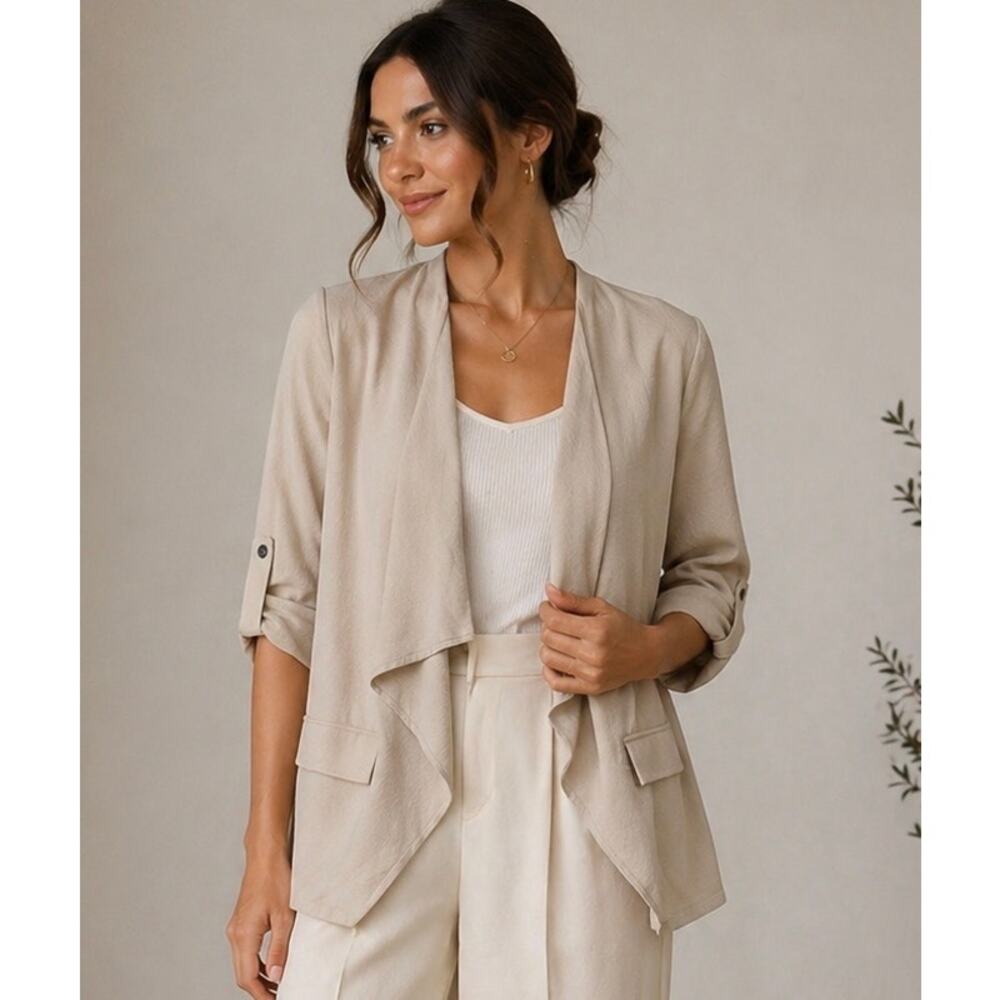 NWT! Lush Cream Open Front Drapey Waterfall Jacket Blazer L